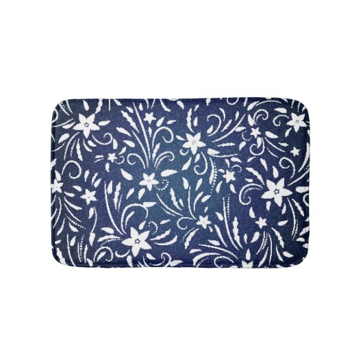 Tapis De Bain Denim Blooms : Floral Pattern Arrière - plan (Devant)