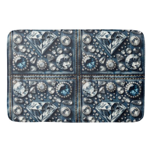 Tapis De Bain Denim & Diamonds Bling Gemstone Glam Jewes (Devant)