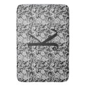 Tapis De Bain Dentelle blanche sur noir avec Monogramme (devant Vertical)