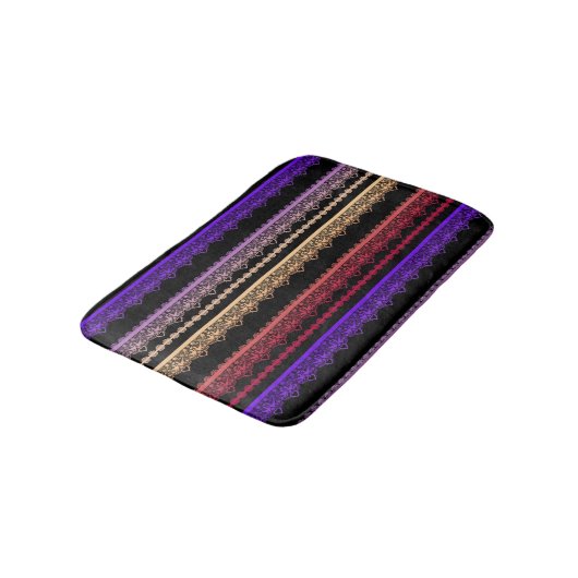 Tapis De Bain Dentelle multicolore sur noir (Angle)