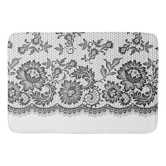 Tapis De Bain Dentelle noire en blanc (Devant)