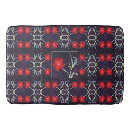 Tapis De Bain Design avec Fleurs rouges et Feuilles (Devant)