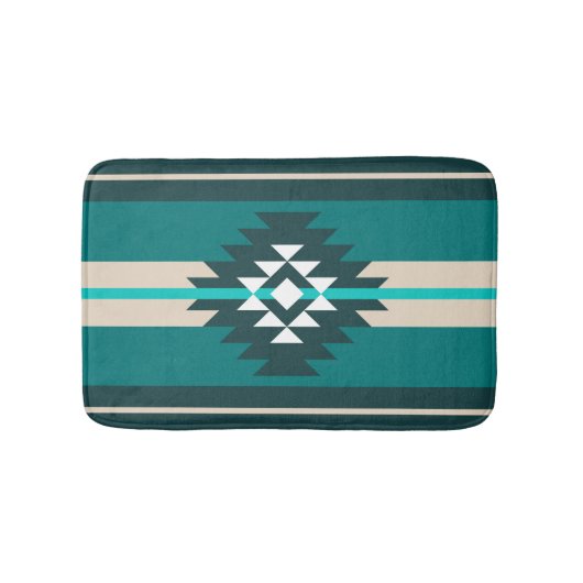 Tapis De Bain Design aztèque en couleur turquoise (Devant)