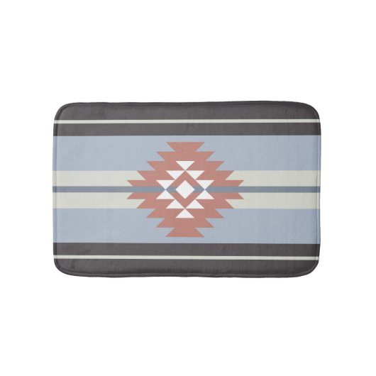 Tapis De Bain Design aztèque en rose et bleu (Devant)