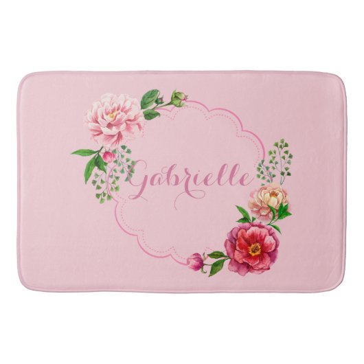 Tapis De Bain Design classique : Joli cadre rose floral (Devant)