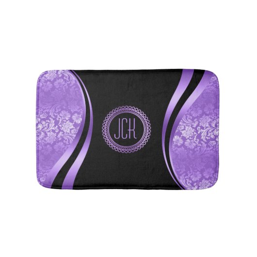 Tapis De Bain Design géométrique dynamique violet et noir (Devant)