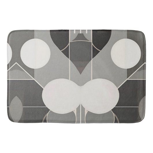 Tapis De Bain Design géométrique gris et blanc avec lignes de ce (Devant)