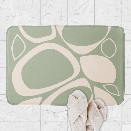 Tapis De Bain Design moderne Design Vert Sage Crème Motif Abstra