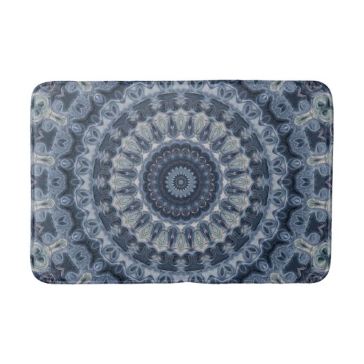 Tapis De Bain Design Motif Mandala bleu et argent (Devant)
