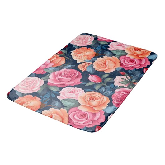 Tapis De Bain Design Motif Rose rouge rose orange (Angle)