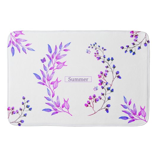 Tapis De Bain Design original de fleurs et branches violettes (Devant)