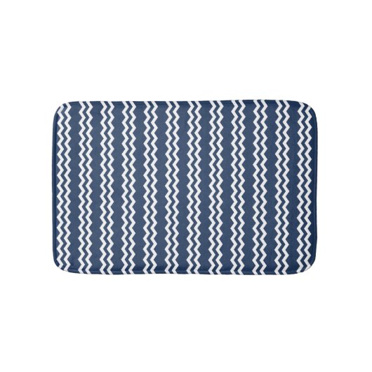 Tapis De Bain Design vertical Chevron bleu foncé et blanc (Devant)