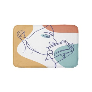 Tapis De Bain dessin d'art affiche d'une femme buvant du café