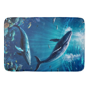 Tapis De Bain Deux baleines nageant parmi les poissons tropicaux