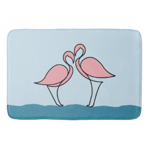 Tapis De Bain Deux Flamants roses roses sur l'eau