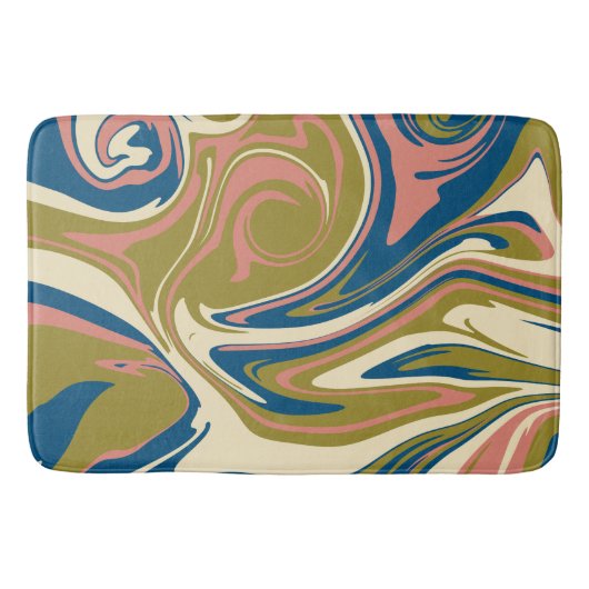 Tapis De Bain Déversement - Bleu, Vert olive, Rose et Crème (Devant)
