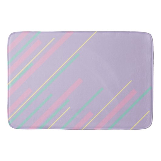 Tapis De Bain Diagonales - Pastel rose, jaune, violet et vert (Devant)