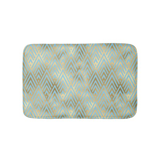 Tapis De Bain Diamants Art Déco Motif, Turquoise & Or (Devant)