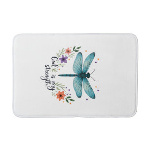 Tapis De Bain Dieu est ma force Floral Libellule T-Shirt Chrétie