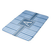 Tapis De Bain Dimensions simples Bleu et Blancs Monogramme (Angle)