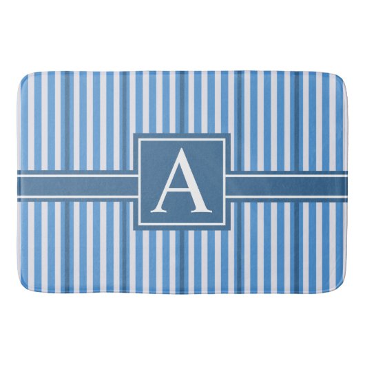 Tapis De Bain Dimensions simples Bleu et Blancs Monogramme (Devant)