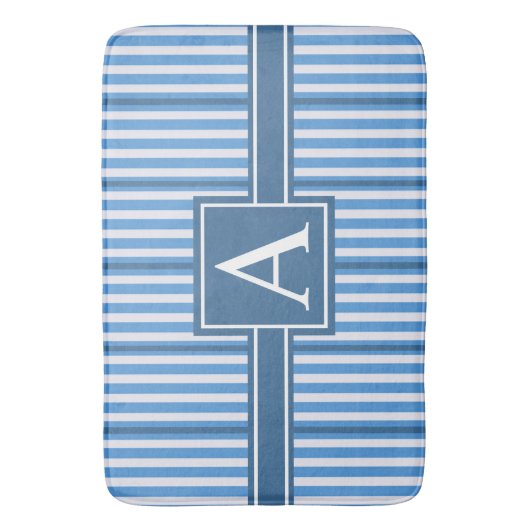 Tapis De Bain Dimensions simples Bleu et Blancs Monogramme (devant Vertical)