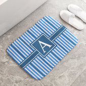 Tapis De Bain Dimensions simples Bleu et Blancs Monogramme