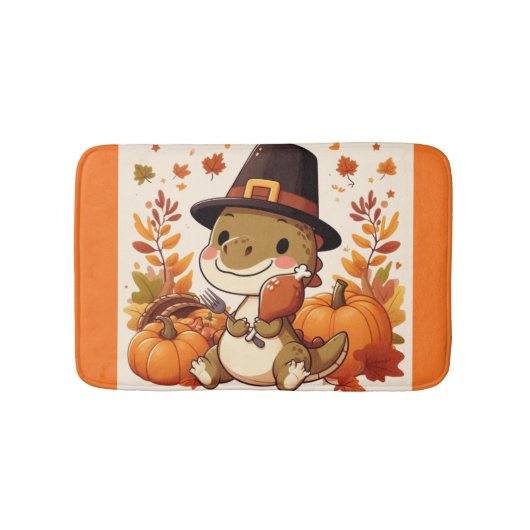 Tapis De Bain Dinosaur de Thanksgiving mignon (Devant)