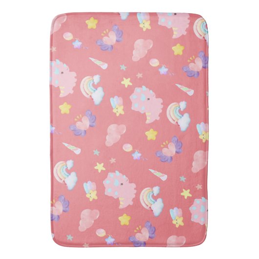 Tapis De Bain Dinosaure doux rose arc-en-ciel Motif pastel (devant Vertical)