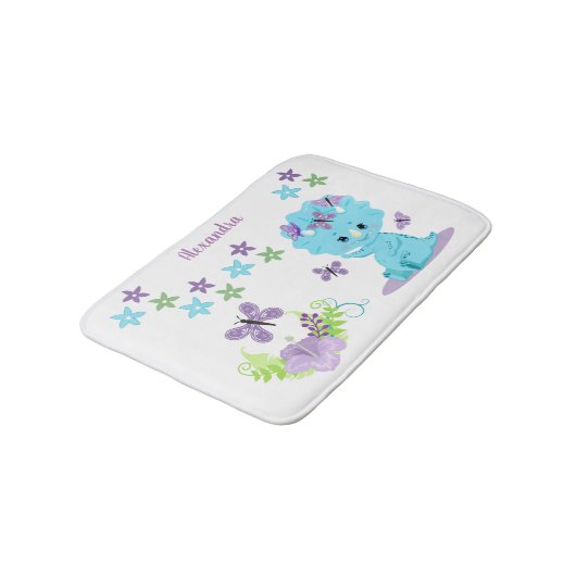 Tapis De Bain Dinosaure floral personnalisé (Angle)