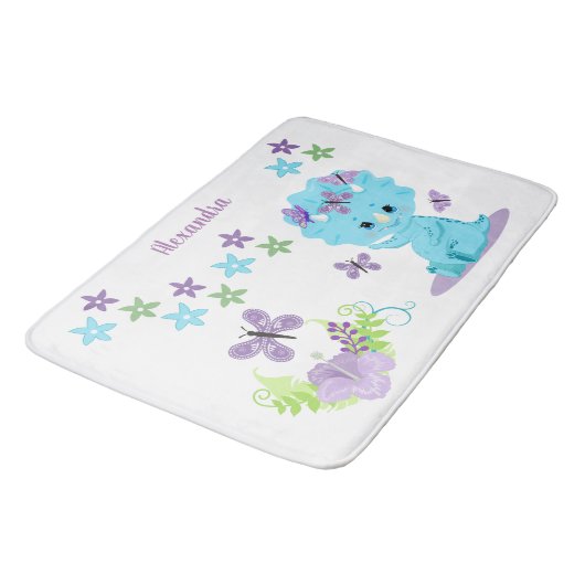 Tapis De Bain Dinosaure floral personnalisé (Angle)