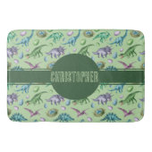 Tapis De Bain Dinosaure jurassique à grillage vert avec nom (Devant)