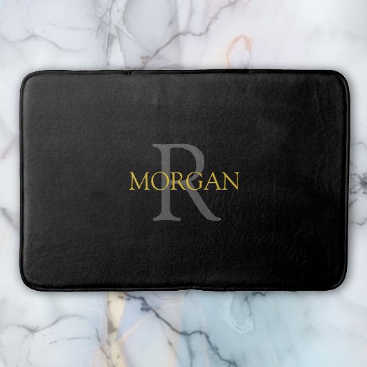 Tapis De Bain do-it-yourself Monogramme & Nom, Or & Gris Texte, 