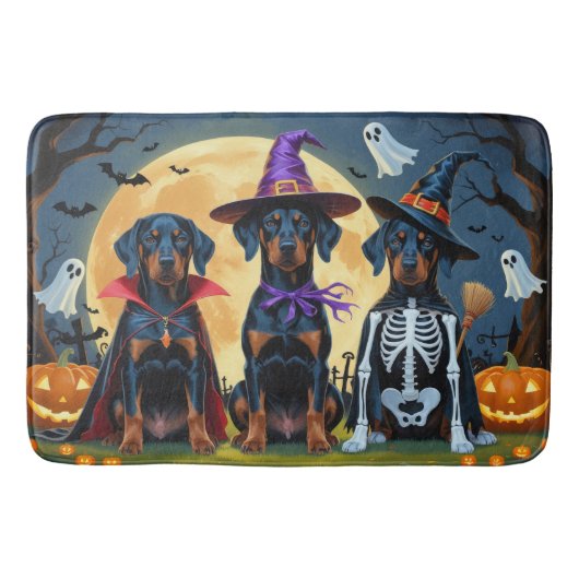 Tapis De Bain Doberman Chiens Citrouille Halloween Drôle (Devant)