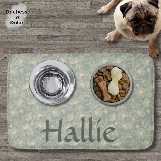 Tapis De Bain Dog Placemat - Sage Green Botanical, Personalized 