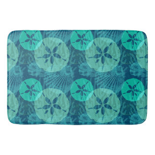 Tapis De Bain Dollars et coquillages de sable bleu océan et d'ea