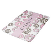 Tapis De Bain Donuts Roses, Donuts Blancs, Sprinkings, Votre Nom (Angle)
