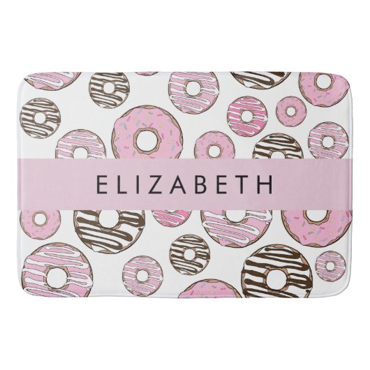Tapis De Bain Donuts Roses, Donuts Blancs, Sprinkings, Votre Nom (Devant)