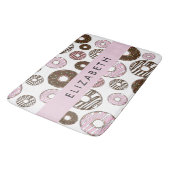 Tapis De Bain Donuts Roses, Donuts Brown, Sprinkings, Votre Nom (Angle)