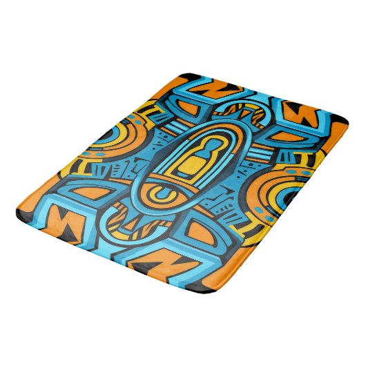 Tapis De Bain Doodles de miroirs jaunes bleus orange (Angle)