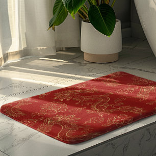 Tapis De Bain Dragon chinois au ton or et rouge