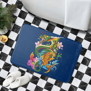 Tapis De Bain Dragon chinois vert Koi