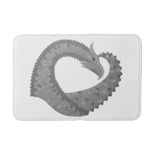 Tapis De Bain Dragon de coeur gris sur blanc