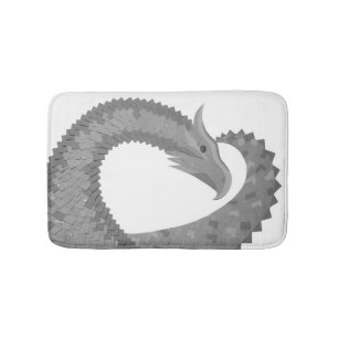 Tapis De Bain Dragon de coeur gris sur blanc