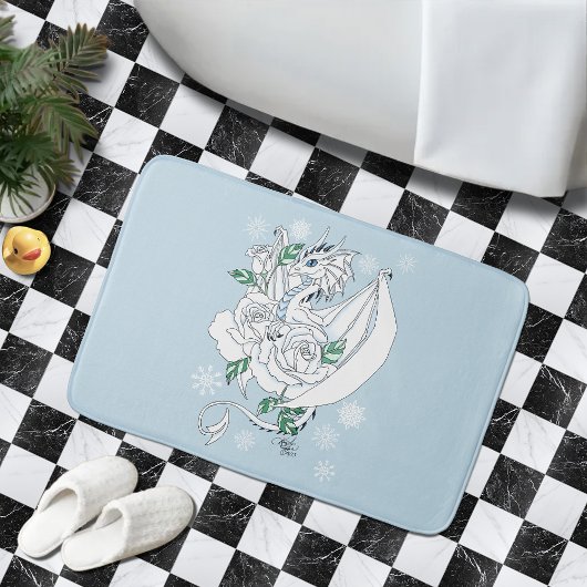 Tapis De Bain Dragon de glace élégant blanc Roses bleues Fantais