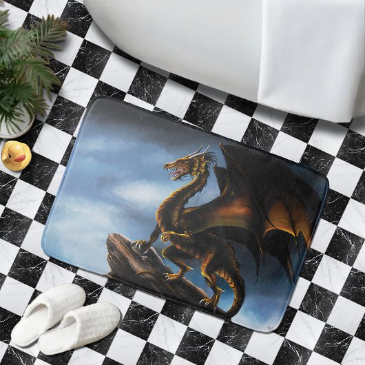 Tapis De Bain Dragon noir cuivre or