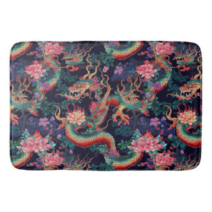 Tapis De Bain Dragons et fleurs de néon