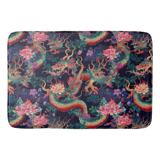 Tapis De Bain Dragons et fleurs de néon (Devant)