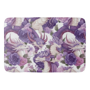 Tapis de bain Dragons et Roses Violets et Blancs