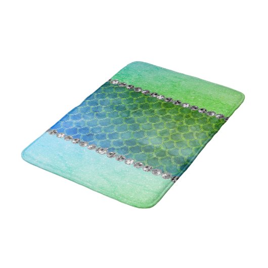Tapis De Bain Dreamy Blue Green Mermaid Diamond Bling (Angle)